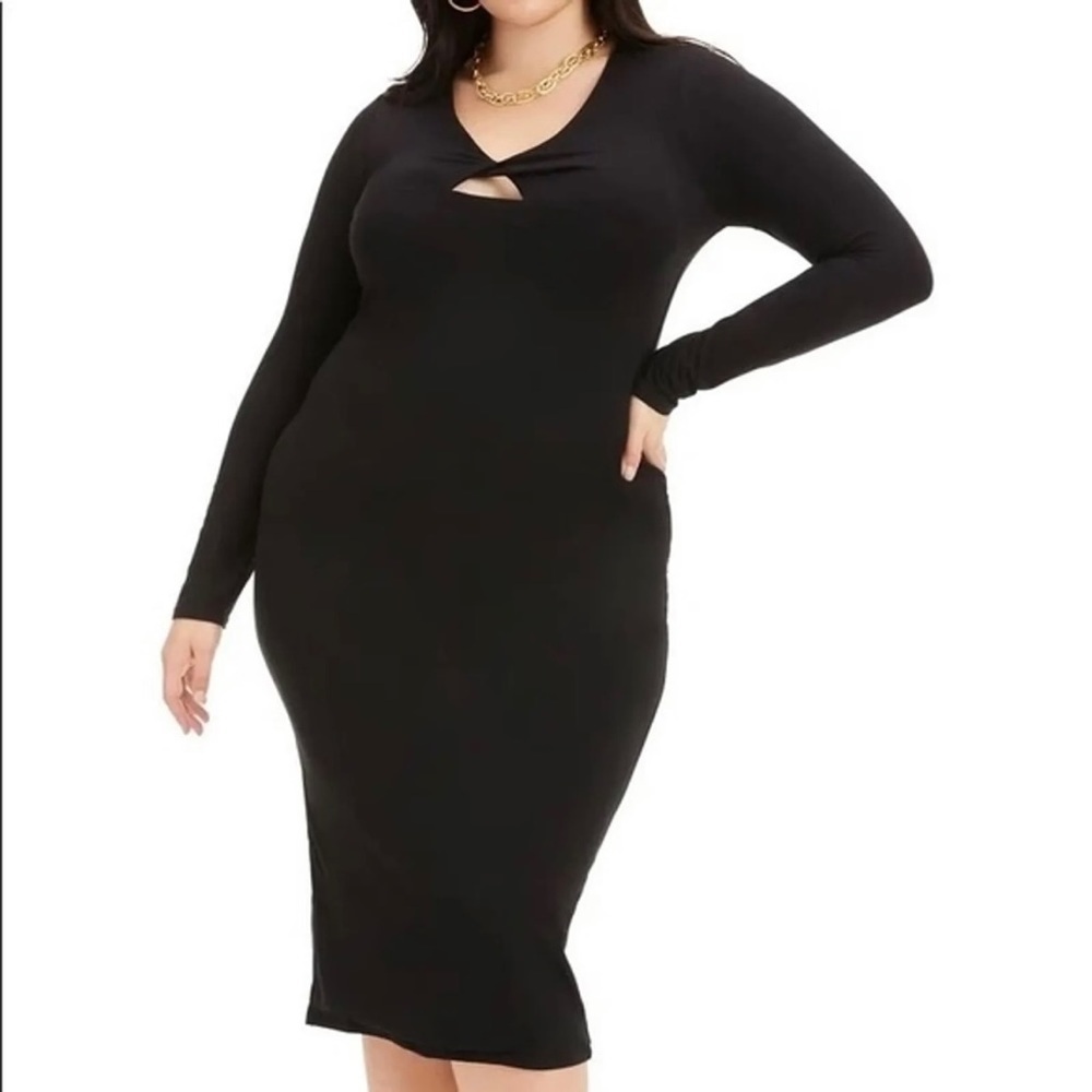 Good American Twist Peek a Boo Long Sleeve Sheath Midi Dress in Black Sz 7 (4XL)